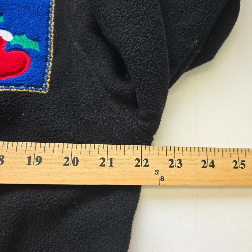 Classic Elements Vintage Christmas Fleece Cardigan Black Holiday Patch Jacket M